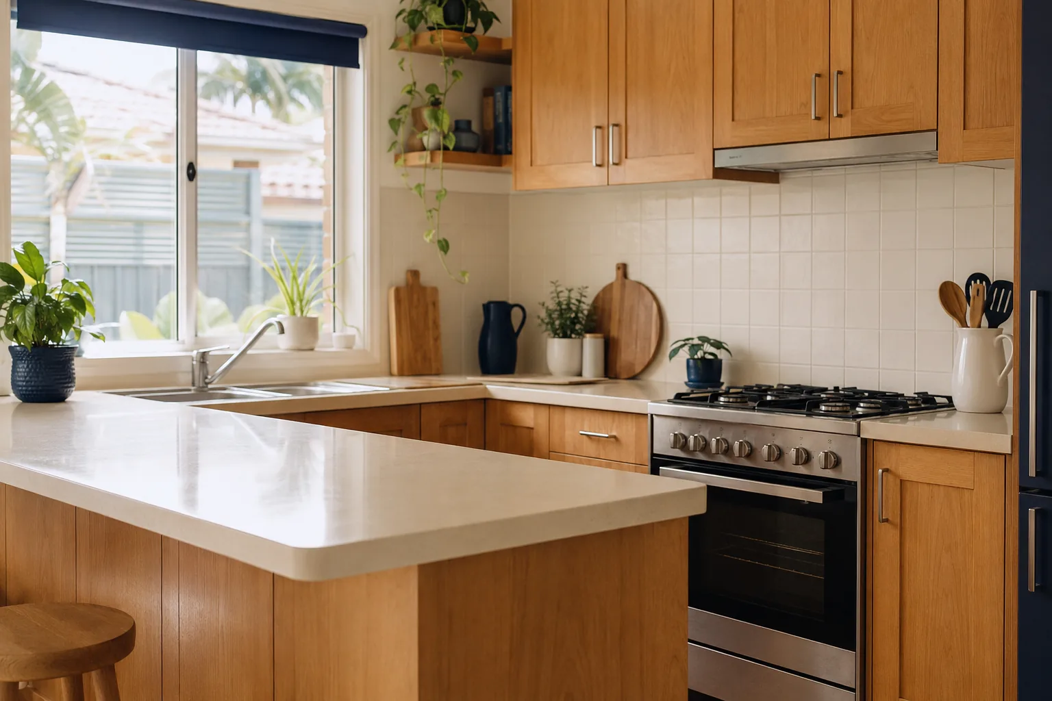A clean everyday kitchen ready for meal preparation