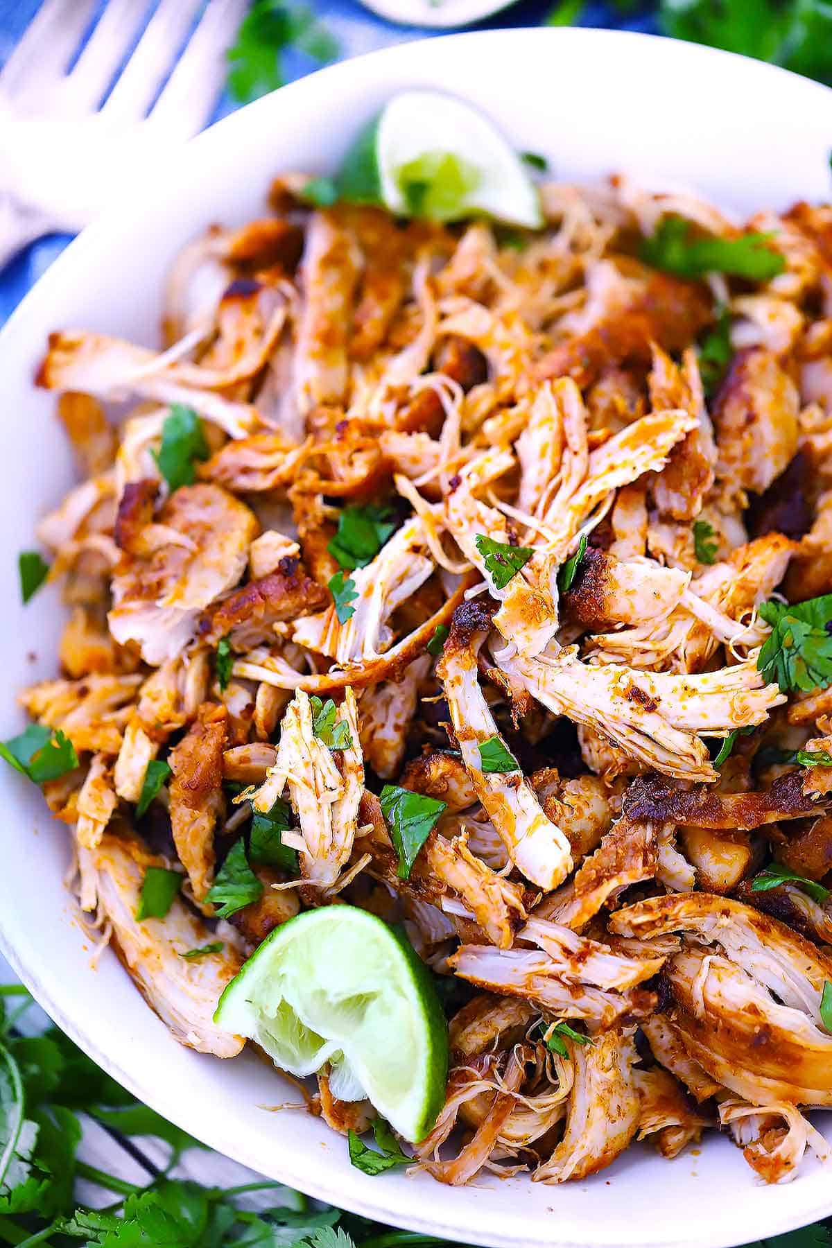 Smoky shredded chicken finished with lime and coriander